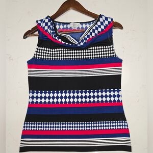 Tahari Women's Multicolor Striped Cowl Neck Sleeveless Blouse Size Petite PS